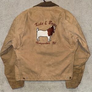 Carhartt Men's Vtg J97 SDL Lrg Tall Tan Embroidered “Kids & Boers” Blanket Lined